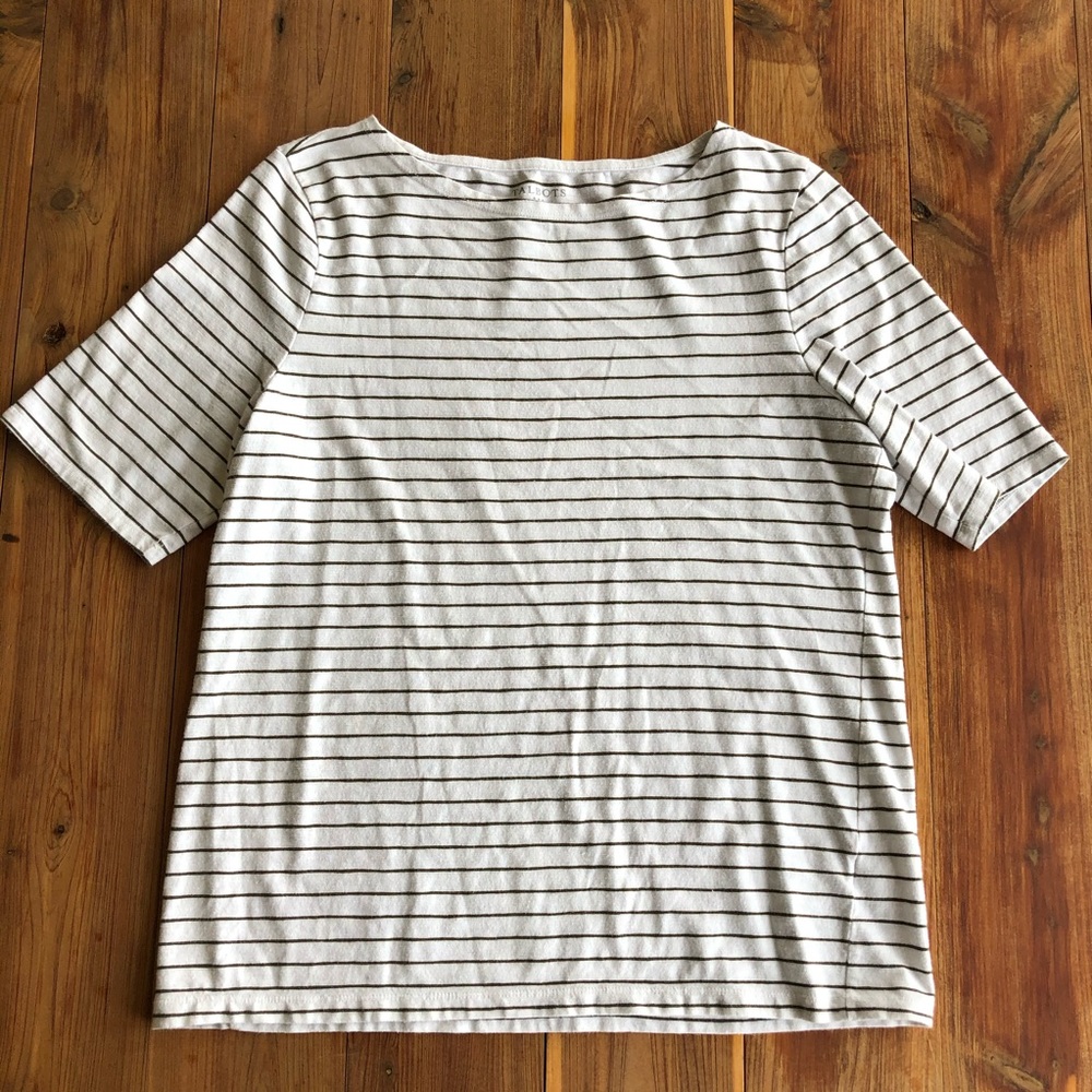 Talbots White & Green Striped Short Sleeve Shirt